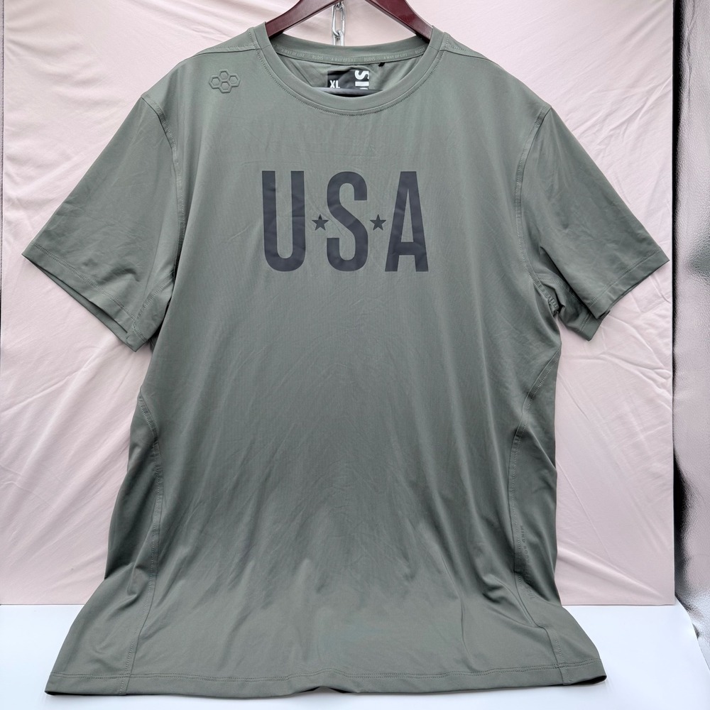 Rudis USA Wrestling Performance Shirt Mens XL Olive Green Short Sleeve Graphic